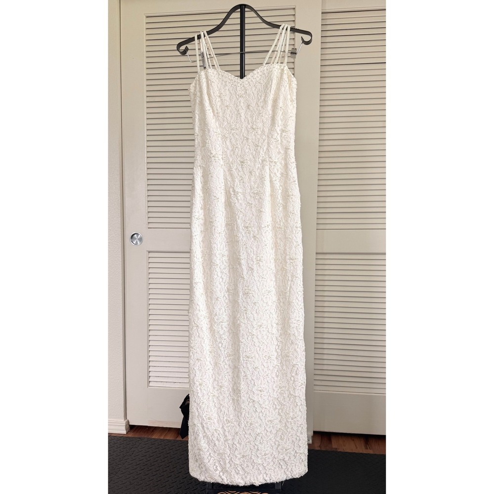 St. Tropez Vintage Lace Pearl Embellished Maxi Dress Ivory Size 6 Bridal Formal